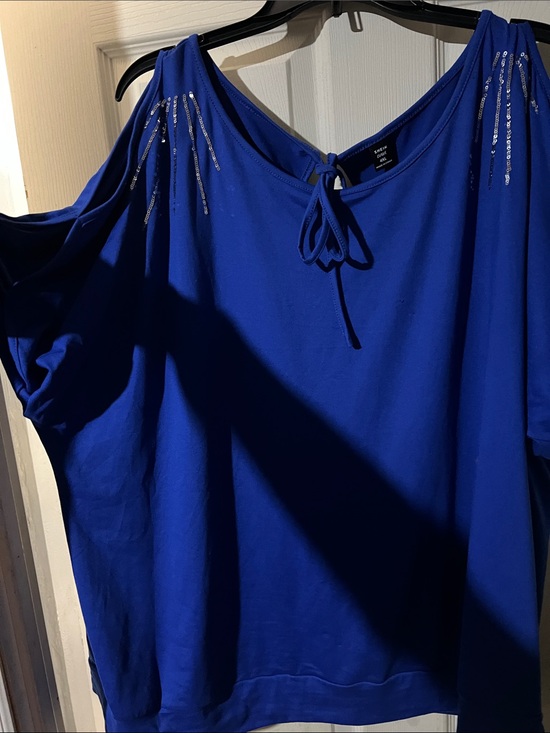 SHEIN Tops - SHEIN Royal Blue Cold-Shoulder Tunic with Sequin Detail